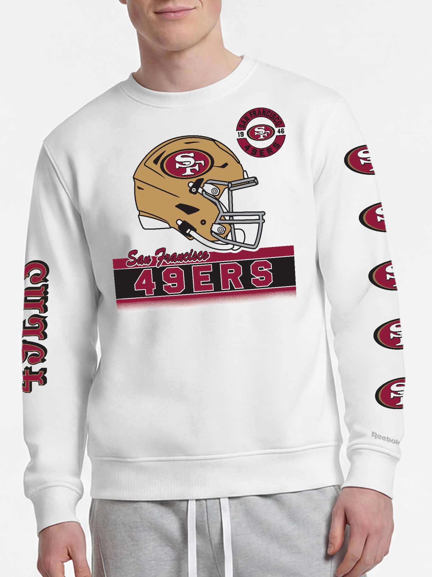 San Francisco 49ers Reebok Mens White Crew Sweatshirt