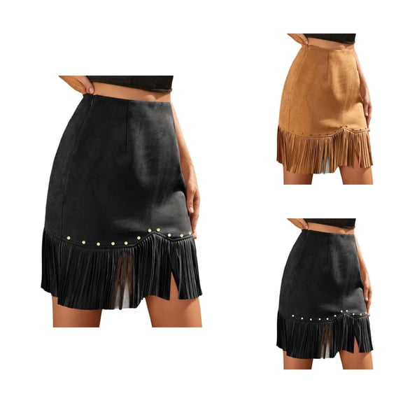 Fringe Skirt for Women Suede High Waisted Mini Tassel Skirt Western Cowgirl Skirts Country Concert Outfits
