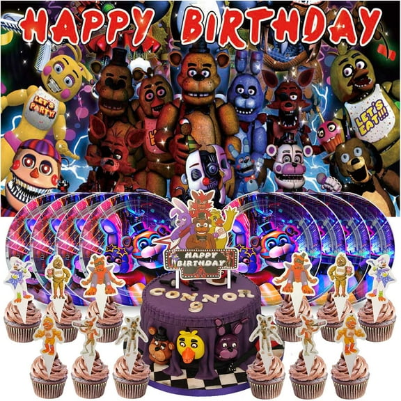 Five Nights at Freddy's Birthday Supplies Plates Decorations Decor Backdrop Banner Cake Topper Fans