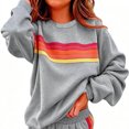 thumbnail image 2 of Women's Crew Neck Sweatshirt Fashion Rainbow Striped Outfits Color Block Loose Fit Casual Fall Pullover Tops,Long Sleeve Fleece Sweatshirts,Lightweight Cotton Workout Pullovers, 2 of 5