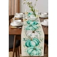 thumbnail image 4 of Turquoise White Fall Burlap-Cotton Table Runner 36 Inches Long,Pumpkins Eucalyptus Botanical Thanksgiving Retro Beige Table Runners,Outdoor Dining Tablecloths for Baby Shower Party Wedding 13x36, 4 of 9