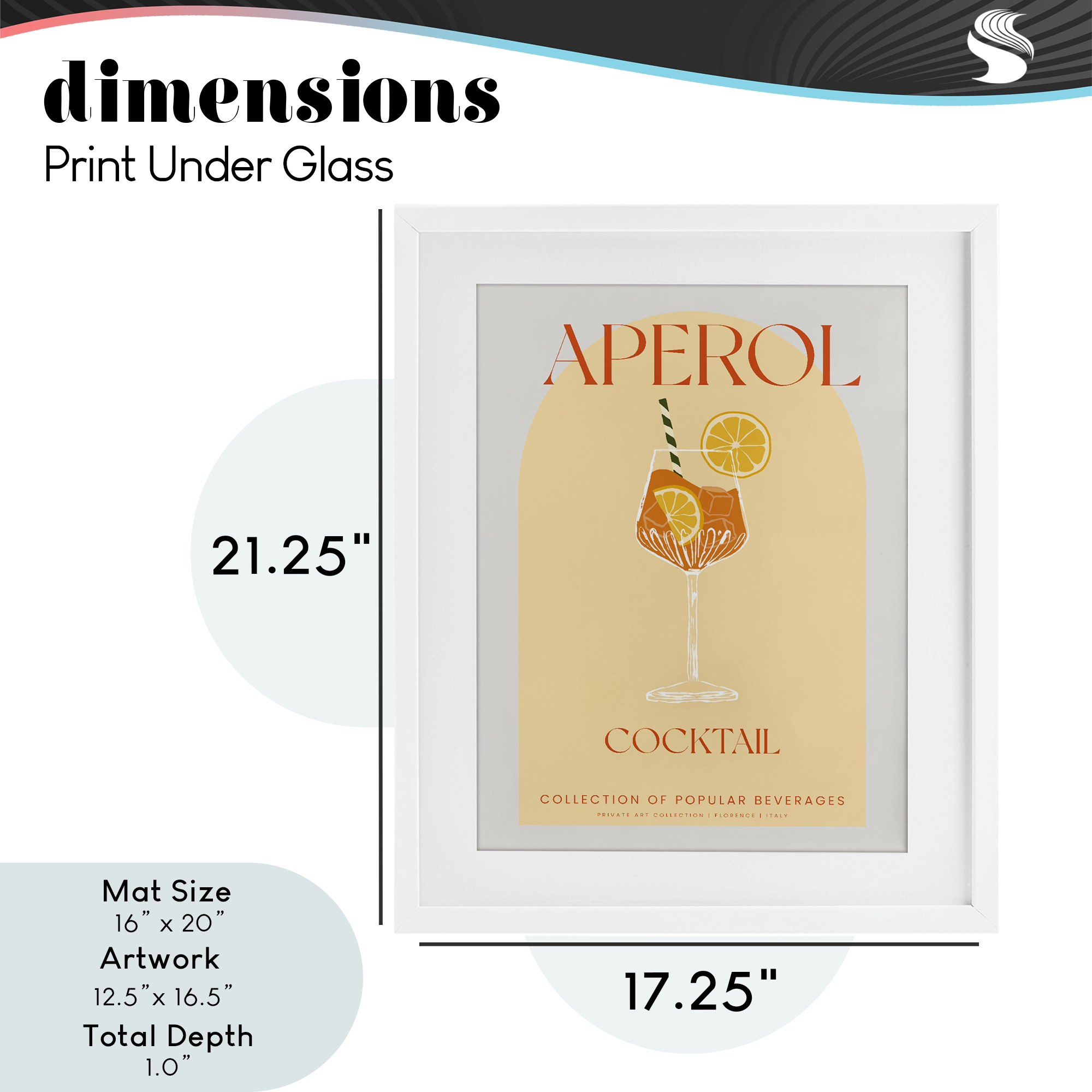 Stylish Retro Aperol Cocktail White Framed Print Under Glass, design by Lil' Rue