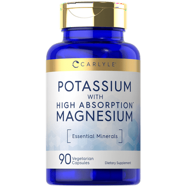 Potassium Magnesium Supplement | 90 Capsules | High Absorption | For Men and Women | by Carlyle