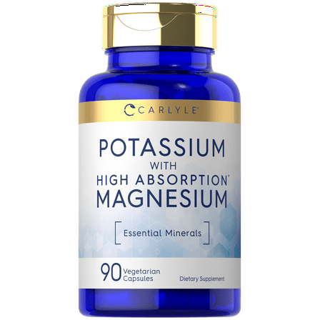 Potassium Magnesium Supplement | 90 Capsules | High Absorption | For Men and Women | by Carlyle