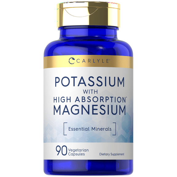 Potassium Magnesium Supplement | 90 Capsules | High Absorption | For Men and Women | by Carlyle