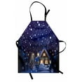 thumbnail image 1 of Christmas Apron Winter Night Country Landscape with Little House Among Pine Trees and Snow, Unisex Kitchen Bib Apron with Adjustable Neck for Cooking Baking Gardening, Navy Blue Yellow, by Ambesonne, 1 of 3
