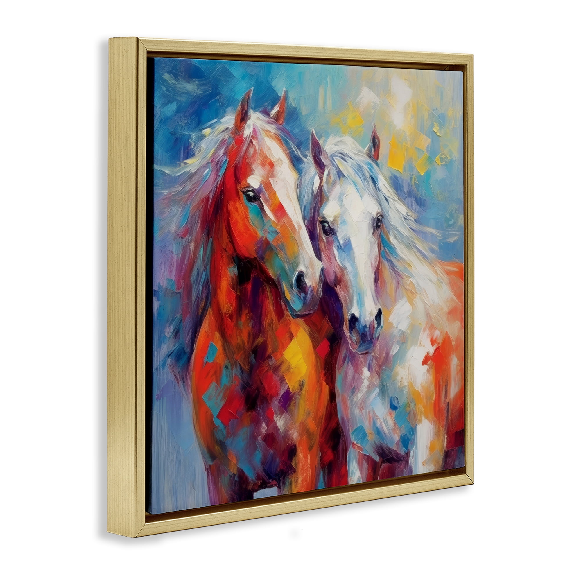 Stupell Industries Abstract Brushed Horses Animals & Insects Painting Gold Floater Framed Canvas Art Print Wall Art, 18 x 18