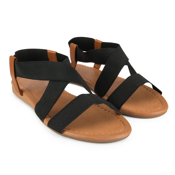 Topcobe Sandals for Women, Slippers, Flip Flops for Women, Womens Summer  Shoes, Criss-Cross Open Toe Wide Elastic Strap Thong Sandals Flat Sandals,  Black, US-5 
