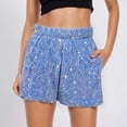 thumbnail image 2 of Women's Sequin Bermuda Shorts 2026 Summer Embroidered Print Slim Fit Hot Pants with Pockets Trendy Casual Stretch Workout Beach Shorts, 2 of 5
