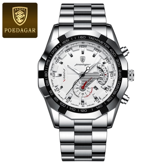POEDAGAR Quartz Watch for Men, Top Brand Luxury Stainless Steel Waterproof Luminous Date Men's Business Wristwatch