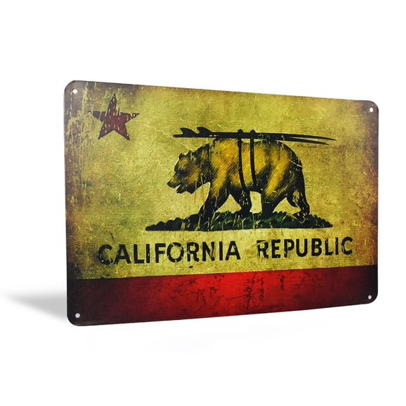 CA Home Decor California Flag Bear Sign Surfing Metal Wall Art Cool Stuff Room Decor