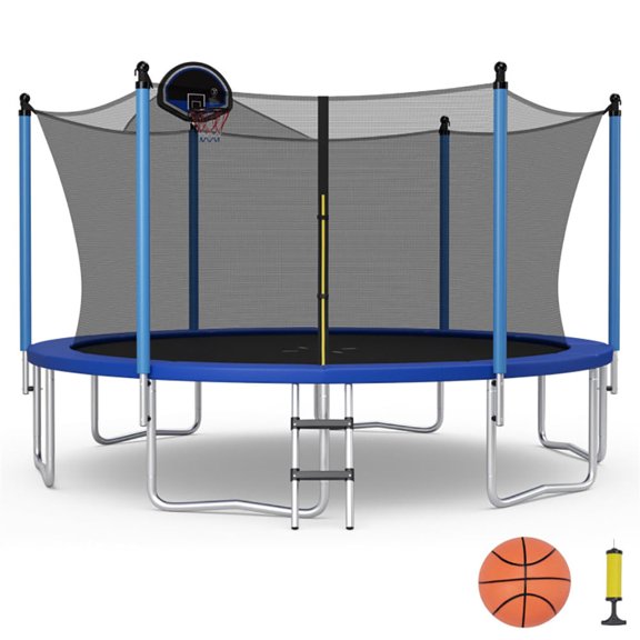 Yardi Yarda Outdoor Recreational Trampoline with Ladder and Enclosure Net, 14 ft Bounce Trampoline for Garden, Park