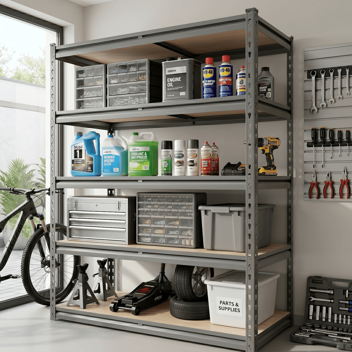 Xiweot Heavy Duty Garage Storage Shelves, 2000 lbs Metal Shelving Unit, 5 Tier Adjustable Garage Shelves, 60"H x 12" D x 28" W Freestanding Steel Shelving Rack for Basement, Pantry, Warehouse