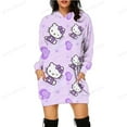 thumbnail image 3 of Sweat à Capuche Long et Ample pour Femmes, Imprimé Hello Kitty, Mode Décontractée Automne avec Poche et Cordon de Serrage, 3 of 7