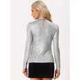 thumbnail image 3 of Camiseta de Fiesta con Purpurina para Mujer Camiseta de Cuello Alto Manga Larga Blusa Informal Plata M, 3 of 6
