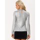 thumbnail image 3 of Camiseta de Fiesta con Purpurina para Mujer Camiseta de Cuello Alto Manga Larga Blusa Informal Plata M, 3 of 6