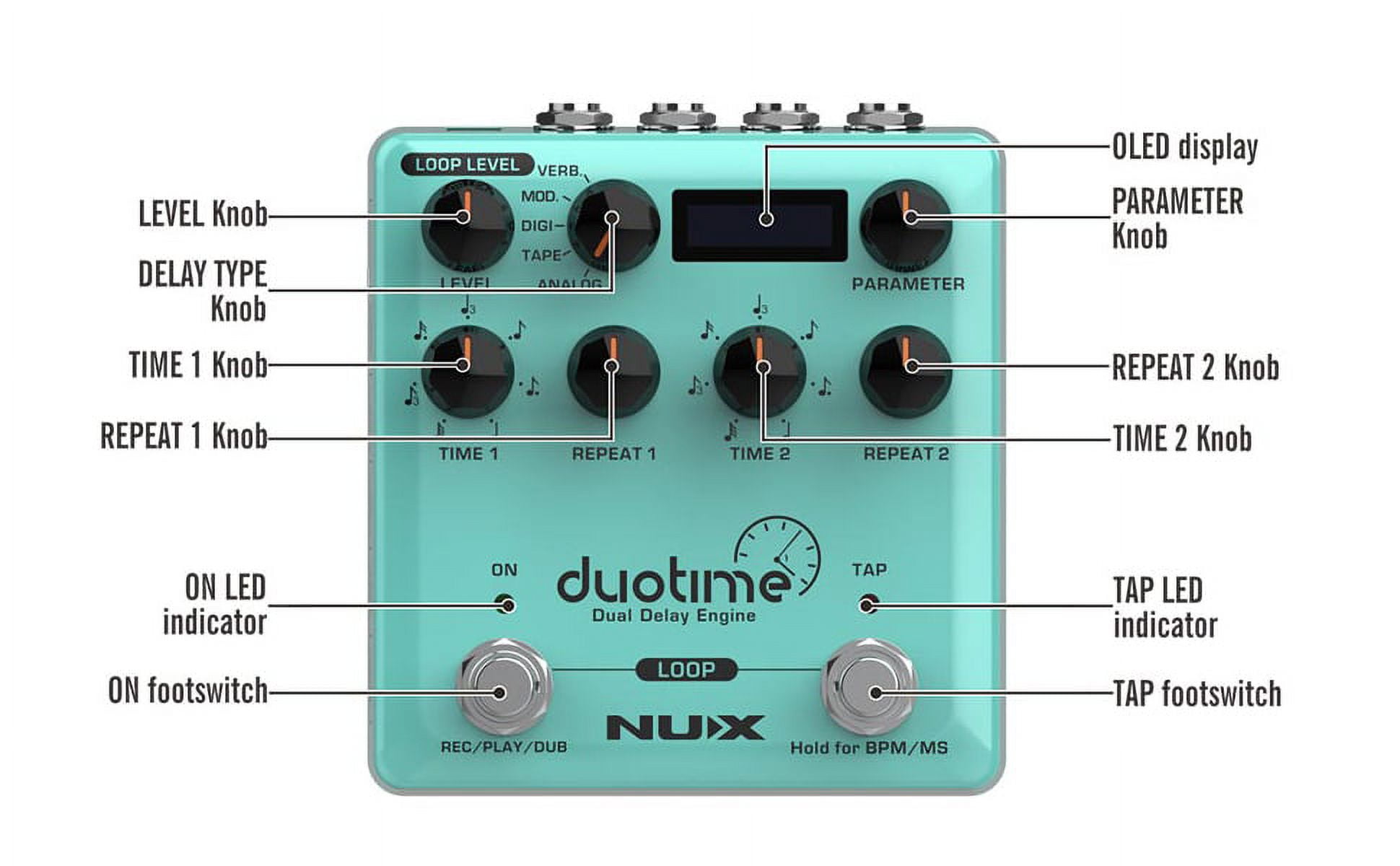 NUX Duotime Dual Delay Engine Effects Pedal Blue