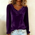 thumbnail image 5 of BLVB Women's Velvet Tops Puff Long Sleeve V Neck Ruched Fall Winter Trendy Blouse Elegant Evening Party Holiday Shirts, 5 of 7