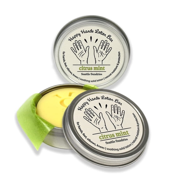 Seattle Sundries Loción en barra natural de menta y cítricos con cera de abejas y aceite de coco Cuidado de la piel en invierno 2 lociones sólidas (1,15 oz) en latas de viaje concentradas - Juego de l