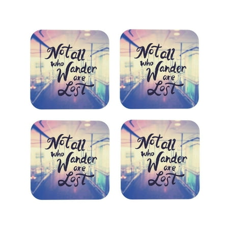 

Leather Coasters Set of 4 - Not All Those Who Wander Are Lost Lightweight Non-Slip Drink Coasters for Desk Anti-Scalding Desk Cup Coasters for Office Table Decor Square