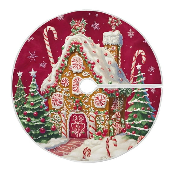 Ryvnso Christmas Tree Skirt Gingerbread House Candy Cane Xmas Tree Skirts Ornament Home Decorations 35.4"