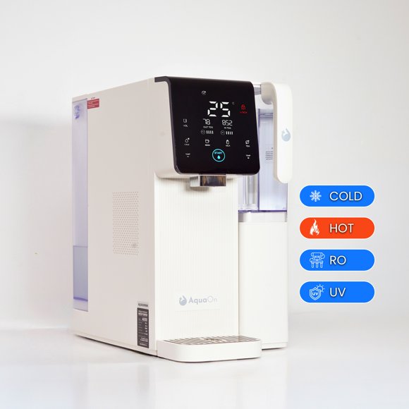 AquaOn AQ100 Countertop RO Water Purifier with UV, 6-Stage Filtration System, Hot & Cold Dispenser, 5.5L Tank, Touch Display, TDS Monitor, Child Lock