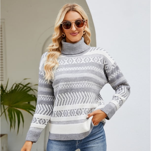 Ropa europea y americana para mujer, suéter holgado de cuello alto, suéter tejido informal de estilo perezoso, otoño e invierno, 2023