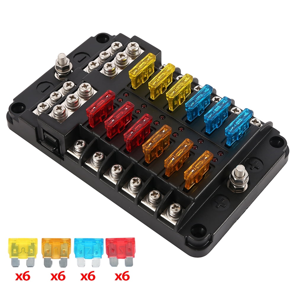 8-Way Fuse Box Blade Fuse Holder LED Indicator Waterproof Cover For Car Marine 