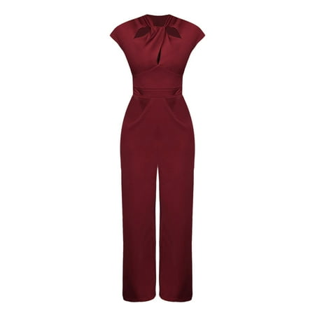 

Women s Jumpsuits Rompers & Overalls Casual High Waist Bodysuit Knotted Cutout Short Sleeve Overall Jumpsuit for Women