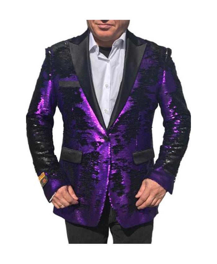 Men's Purple Paisley Look Shiny Sequin 