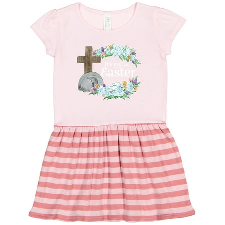 

Inktastic It s My 1st Easter with Cross and Flowers Gift Toddler Girl Dress