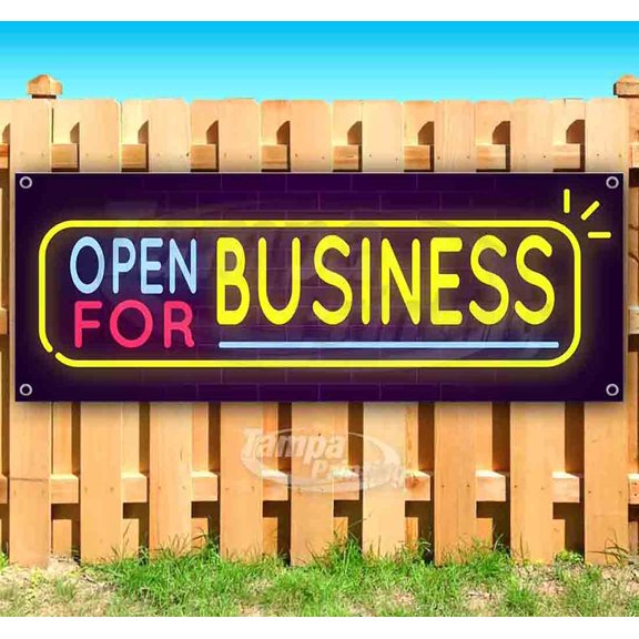 Neon Open For Business 13 oz Vinyl Banner With Metal Grommets