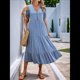 thumbnail image 4 of Vestido Informal de Verano para Mujer, con Volantes, Corta, Cuello en V, Botones, Estilo Bohemio, para Playa, Corte en A, Fluido, con Azul S, 4 of 10