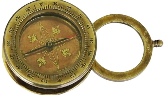 Maritime treasures Vintage Brass Pocket Compass with Lid  Antique Style Nautical Compass