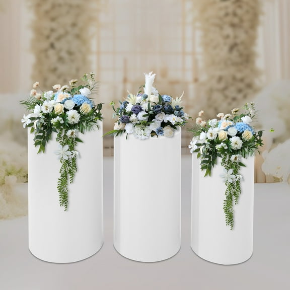 3 Pieces Cylindrical Display Stands Cylindrical Shape Flower Stands 3 Differnent Size Stands Set for weddings, birthday parties, Christmas parties, banquets, anniversary celebrations