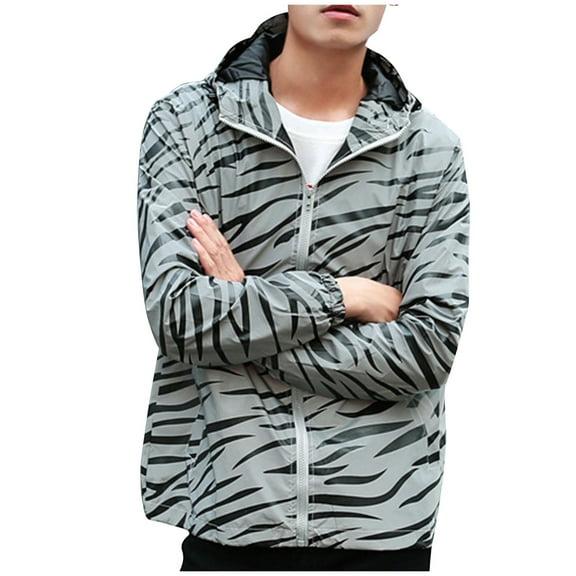 YLSDY Men's Reflective Hooded Casual Jacket Zipper Long Sleeve Dance Coat Night Exercise Fluorescent Outwear Outdoor Activewear White L