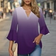 thumbnail image 2 of UAMVSH Women's Work Tops Gradient Printed Dressy Blouses Casual Ruffle 3/4 Sleeve V Neck Tunic Tees Ladies Trendy Business Outfits(Medium,Purple), 2 of 6