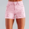 thumbnail image 4 of ClodeEU Womens Distressed Frayed Hem Denim Shorts, Stretchy Cuffed Hem Jean Shorts Pink,Womens Plus XXL, 4 of 8