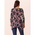 thumbnail image 4 of DARING DIVA Women's 3/4 Sleeve Floral Print Loose Fit Asymmetrical Hem Top Navy Blue M, 4 of 5