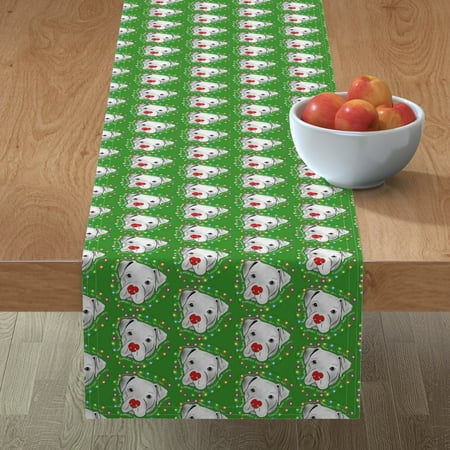 Xmas Charity Table Runner Pitbull Christmas Adopt Animal Dog Save Charity Cotton Sateen ()