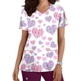 thumbnail image 1 of TIMIFIS Hauts de Sarrau d'Infirmière pour Femmes de la Saint-Valentin Uniforme de Travail Manches Courtes Col en V Blouse T-shirt de Travail avec Poches - Imprimé Violet, 1 of 4