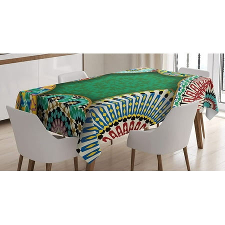 

Mindunm Moroccan Tablecloth Oriental Motif with Mix of Hippie Retro Circle Morocco Mosaic Lines Design Dining Room Kitchen Rectangular Table Cover 60 X 84 Green