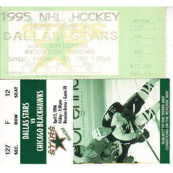 Chicago Blackhawks at Dallas Stars lot of 2 vintage 1990s ticket stubs