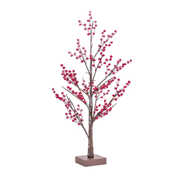 Melrose LED Lighted Frosted Small Christmas Twig Berry Tree - 3" - Warm White Lights