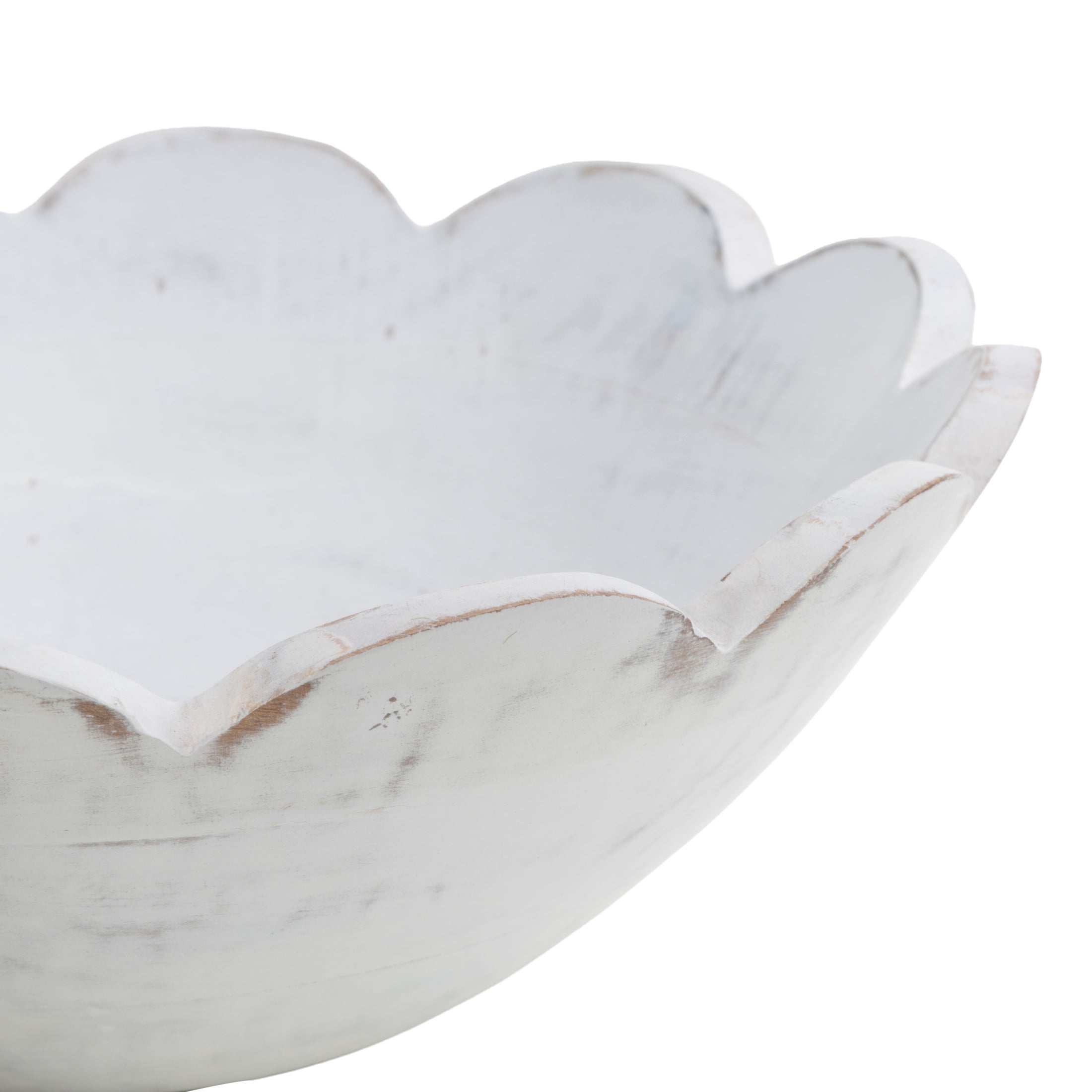 DecMode 12", 9", 6"W Handmade Round Floral White Mango Wood Decorative Bowl, Set of 3