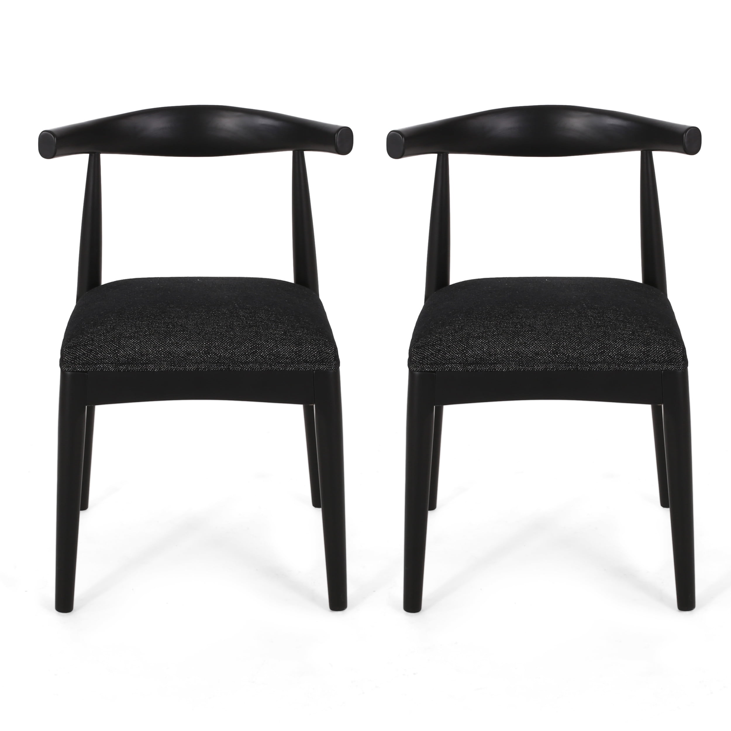 Noble House Cotterell Fabric and Wood Dining Chairs, Set of 2, Blacked Textured Tweed and Black