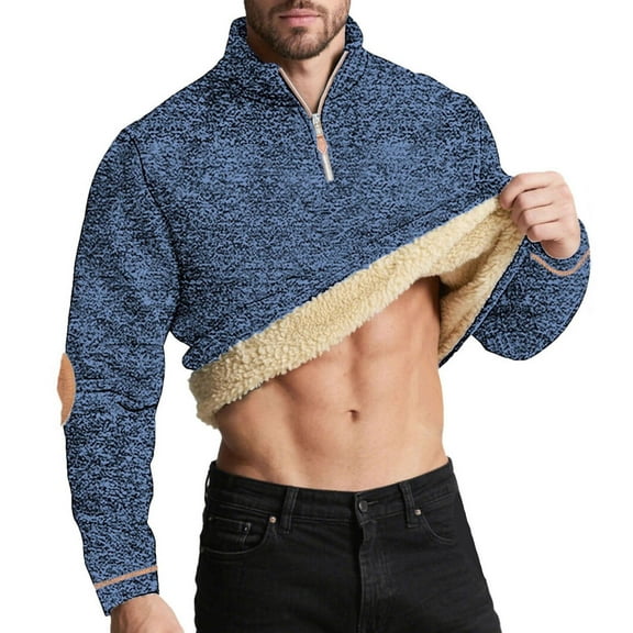 Half Zip Pullover Men Comfy Fleece Lined Sweatshirts Casual Outdoor Fall Long Sleeve Stand Collar Top (XL, Navy)