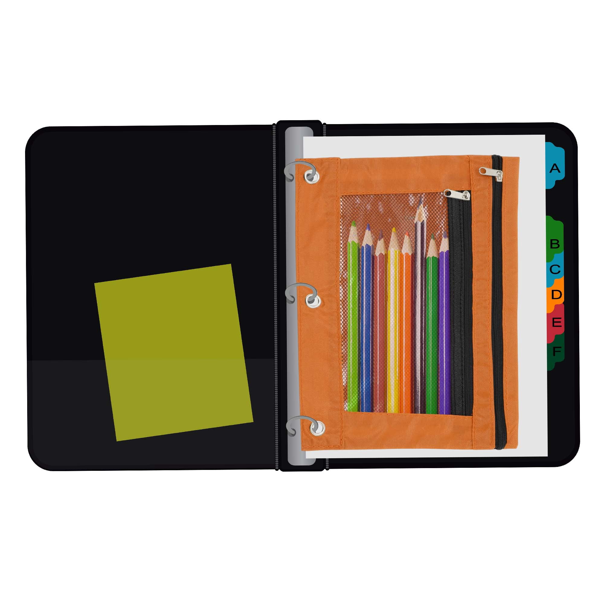 Unique Bargains Smooth Zipper Clear Mesh Double Layer Pencil Case for 3 Ring Binder Orange