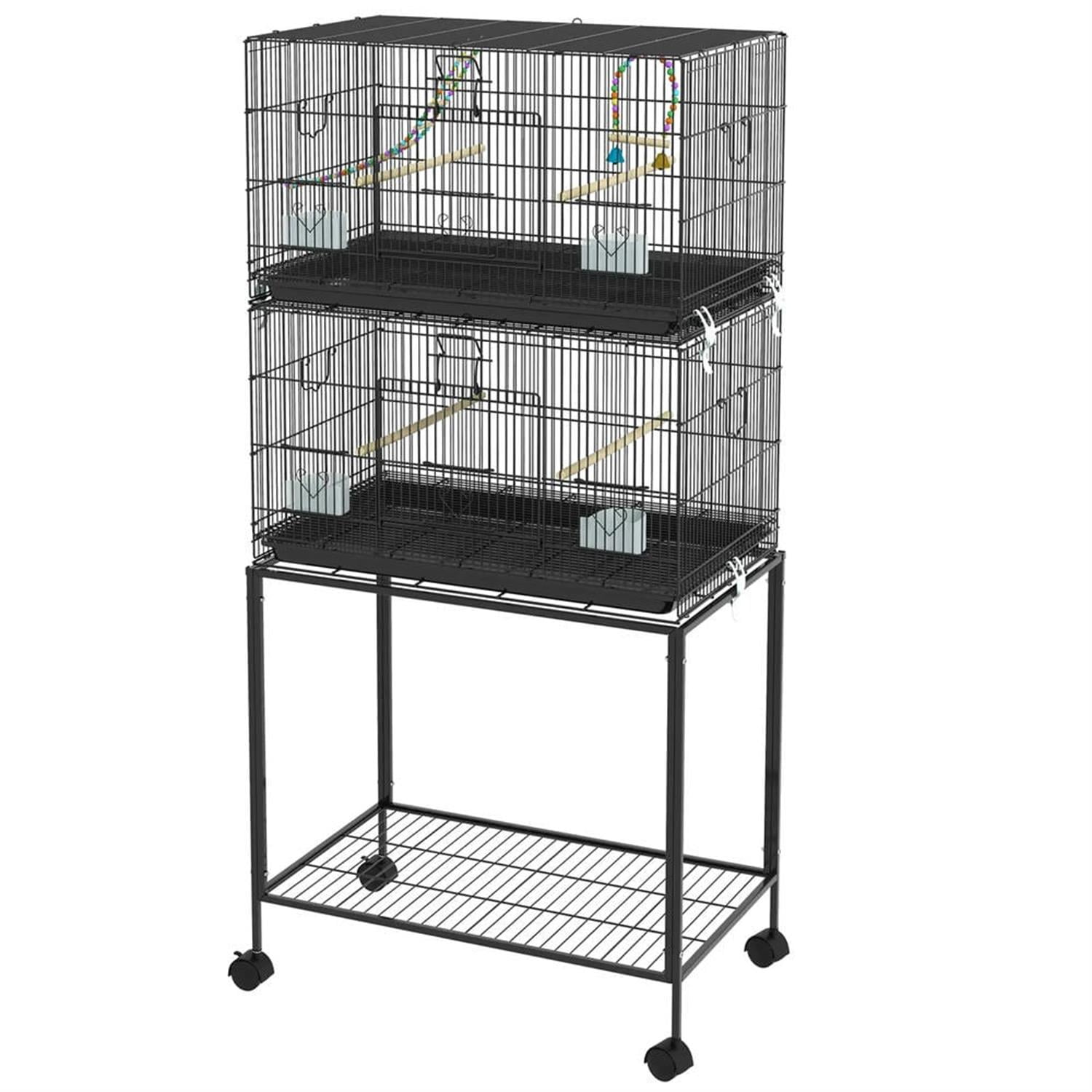 Demi Bonn 64" Height Heavy Duty Travel Bird Cage Carrier with Rolling Stand for Parrots Conures Lovebird Cockatiel Parakeets, Black
