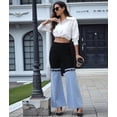 thumbnail image 4 of Cargo Pants for Women Stretch High Waisted Straight Wide Leg Jean Casual Baggy Pants Spliced Denim Blue L, 4 of 10